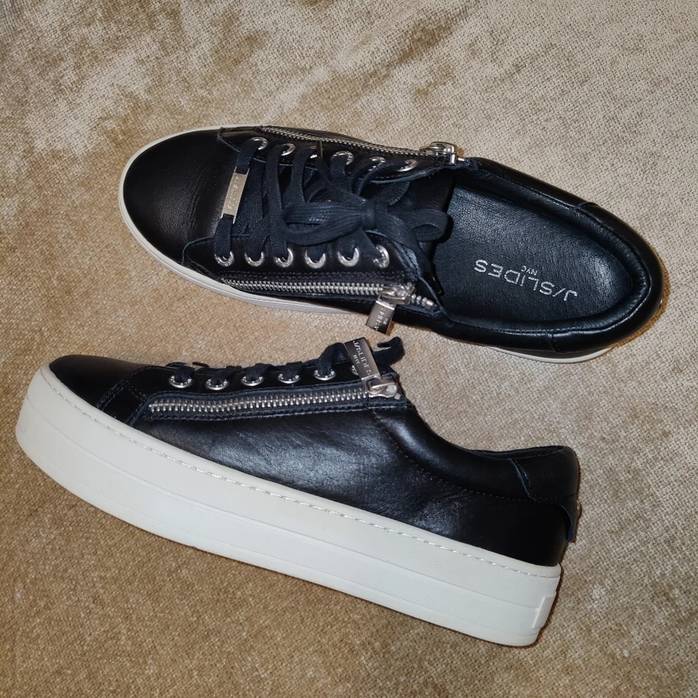 j/slides Harling Black Leather Hilton platform women's sneakers, Size 8 - Picture 2 of 16